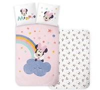 Minnie Mouse Baby Bedding Set - 100 x 135 cm + 40 x 60 cm - 100% Cotton - Duvet Cover and Pillowcase - Rainbow & Cloud Design