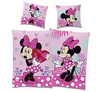 Minnie Mouse reversible bedding set with heart motif, pink, 135 x 200 cm + 80 x 80 cm, 100% cotton in linen quality with YKK zip, renforcé Minnie Mouse, Disney Mickey Sweet Love, German size