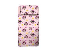 Minnie Mouse Single Bed Sheet Complete Bed Set Top Sheet Fitted Sheet Pillowcase Pink Disney 100% Cotton Official Product