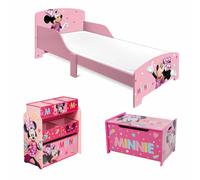 Minnie Mouse Toddler Bed with Toy Organiser, Toy Box & 10cm Eco Fibre Mattress 4-Piece Bundle - Pink