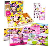 Minnie Mouse Wooden Puzzle 5 Pack - Minnie Mouse Wood Puzzles Bundle with Holding Tray Plus Minnie Stickers and More | Minnie Mouse Jigsaw Puzzles for