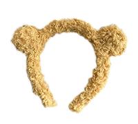 MinnowXY Women Cute Cartoon Bear Ears Headband Fuzzy Plush Candy Color Makeup Hair Hoop Yellow