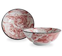 Mino ware bowl made from Japanese ceramic, Ramen noodles, Donburi, (Set of 2) made in Japan, Red, 2 pieces KND203
