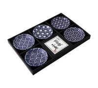 MINO WARE JAPAN Indigo Dyeing Japanese Pattern Small Plates set of 5, Soy Sauce Plate, Seasoning Plate, Appetizer Plates, with Gift Box, Made in Japan (Edokomon)