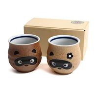 Mino Ware Japan -mino yaki- Raccoon Tea Cup (set of 2) Mug 10 fl oz sushi yunomi sake cup Made in Japan