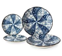 Mino ware Japanese Ceramics 2 Pasta Plate & 2 Salad/Appetizer Plate set made in Japan (Japan Import) TNG002 (Spiral Flowers)