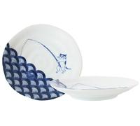 Mino ware Japanese Ceramics Pair Round Plate Japanese Cat (set of two) made in Japan GBS217 (Medium Flat, Fishing)