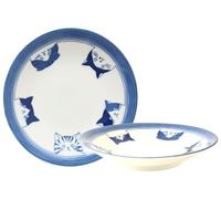Mino ware Japanese Ceramics Round Plate Five Cat Faces White & Blue made in Japan (Japan Import) GBS203 (2pcs of Large)