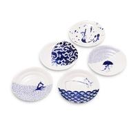 Mino Ware Japanese Porcelain Small Plate Set, 5 Cat Motif Designs, 6.3 in Appetizer and Side Dish Plates, Made in Japan