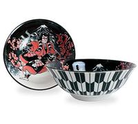 Mino ware Japanese Pottery Pair Ramen Noodle Donburi Bowl (set of two) made in Japan KND205 (Kabuki & Mt. Fuji Black)