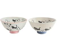 Mino ware Japanese Pottery Pair Rice Bowl Animal Pattern (set of 2) made in Japan (Japan Import) MIG005 (Black Cat)