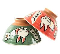 Mino ware Japanese Pottery Pair Rice Bowl Animal Pattern (set of 2) made in Japan (Japan Import) MIG009 (Happy Rabbit)
