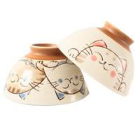 Mino ware Japanese Pottery Pair Rice Bowl Animal Pattern (set of 2) made in Japan (Japan Import) MIG010 (Smiling Cat)