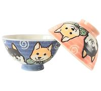 Mino ware Japanese Pottery Pair Rice Bowl Animal Pattern (set of 2) made in Japan (Japan Import) MIG011 (Shiba Dog)
