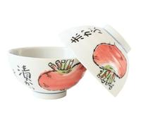 Mino ware Japanese Pottery Pair Rice Bowl Vegetable Pattern (set of 2) made in Japan (Japan Import) FTC201 (Red Turnip)