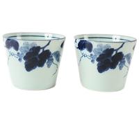 Mino ware Japanese Pottery Pair Sobachoko Tea Cup made in Japan (Japan Import) Indigo Grapes STY006