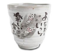 Mino ware Japanese Pottery Yunomi Chawan Tea Cup Peaceful Time Series w/Kanji Poem Gray made in Japan (Japan Import) KSY107 (Rabbit)