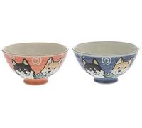 Mino Ware Japanese Shiba dog Red & Blue Rice Bowl Set, Authentic , Ceramic, Chawan, Set of 2 bowls from Japan