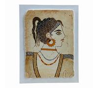 Minoan Girl Crocus Saffron Picker Fresco - Handmade & Hand-Painted Wall Art - Akrotiri Santorini Minoan Civilization - Hard Plaster on Wood - Made in Greece