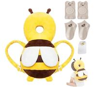 MINOCHI Baby Head Protector, Adjustable Baby Head Protection Backpack with Baby Knee Pads for Walking & Crawling, Soft, Breathable and Wearing Safety Baby Head Protector - Yellow Bee