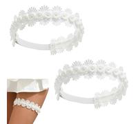 MinoCino White Lace Bridal Garter Set for Bride, 2PCS Adjustable Wedding Garters with Pearls and Flowers, Elegant White Garters for Hen Party