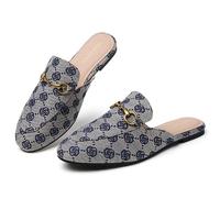 Minorsu Women's Black Animal Print Buckle Mules - Memory Foam Insole - Low Heel - Casual Mule Shoes, Blue Grey Rose, 4.5 UK