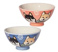 Minoru Ceramic Rice Bowl Shiba Inu Pink & Blue Diameter 4.6in (11.7 cm) 2 Colors φ4.64×H2.48in