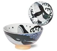 Minoru Touki White Wave Whale Blue Ceramic Rice Bowl Small φ4.72×H2.4in 5.64oz Made in Japan