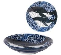 Minorutouki Mino Ware White Wave Whale Dinner Plate φ8.66×H1.97in 20oz Handcrafted Porcelain Microwave-safe Dishwasher-safe