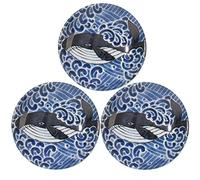 Minorutouki mino ware White Wave Whale Small Plates Set of 3, φ4.72×H0.79in 2.75oz Made in Japan