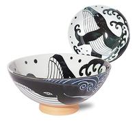 Minorutouki Rice Bowl Extra Large White Wave Whale Blue φ5.8×H2.6in 7.76oz Made in Japan