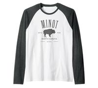 Minot North Dakota 1886 Bison Design Souvenir Raglan Baseball Tee