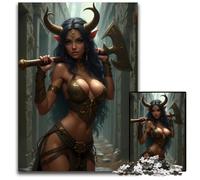Minotaur Queen With Axe Guarding Labrinth 1000 Piece Puzzle Paper Jigsaw Puzzles Perfect for Christmas Halloween Easter New Year 1000 PCS(38x26cm)