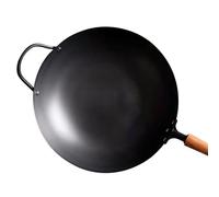 Minotedo NITRI-Black Nitrided Carbon Steel Wok with Detachable Wooden Handle - Rust Resistant, Metal Utensil Safe - Tempered Glass Lid Included - 33cm Diameter with Helper Handle