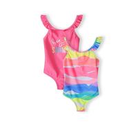 Minoti 2-Pack Swimsuits Print & Rainbow Waves With Ruffle Straps In Pink Pink