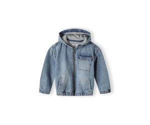 Minoti Kids Denim Jacket Outerwear With Fixed Hood Zip Fastening Navy Long