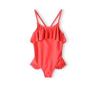 Minoti Ruffled One-Piece Swimsuit With Cross-Back Straps In Coral Red Coral 2-3 Years