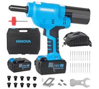 Minova Brushless Rivet Gun, Cordless Rivet Tool compatible with 1/4"(6.4mm) Stainless Steel Rivets, Automatic Rivet Recoil with 18V 4.0Ah Battery(2pcs) 1 Charger, Carrying Case (RIVETER7 1 Battery)