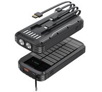 MINRISE Solar Power Bank 40000mAh, Portable Charger PD 20W Fast Charging | Built in 4 Cables and USB-C in/Output,External Battery Pack with Flashlights,for All Cell Phones,for iPad,Camping Essentials
