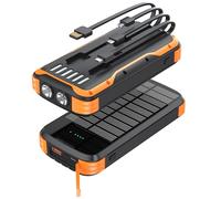 MINRISE Solar Power Bank 40000mAh, Portable Charger PD 20W Fast Charging Solar Charger Power Bank Built in 4 Cables and USB-C in/Output, Camping Essentials External Battery Pack with Flashlights