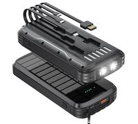 Solar-Power-Bank-Charger, 40000mAh Portable Phone Charger Built in 4 Cables with USB C in/Output, 5V3.1A QC 3.0 Fast Charging External Batter, External Battery Pack with Dual Bright Flashlights
