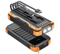 MINRISE Solar-Power-Bank-Charger, 40000mAh Portable Phone Charger Built in 4 Cables with USB C in/Output, PD 20W Fast Charging External Batter, External Battery Pack with Dual Bright Flashlights