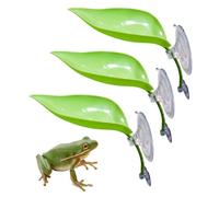 MinrzPet 3 Pack Plastic Leaf Decorations with Suction Cups, Frog Habitat Platform, Reptile Decorations for Terrarium, Frog Tank Accessories, Terrarium Decor for African Dwarf, and Toad (Green)