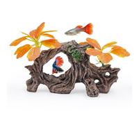 MinrzPet Fish Tank Decoration Aquarium Ornament with Silk Leaf Plants and Artificial Driftwood Cave Hideout Safe for Betta Fish