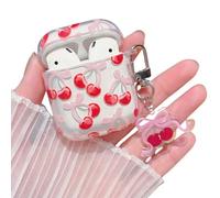 MINSCOSE Compatible with AirPods 1&2 Clear Case,Cute Cherry Bow Pretty Aesthetic Design with Keychain,Soft TPU Protective Shockproof Case for Women Girl for AirPods 1&2-Red