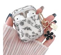 MINSCOSE Compatible with AirPods 1&2 Clear Case,Cute Flower Floral Aesthetic Design with Flowers Keychain, Soft TPU Protective Shockproof Case for Women Girl for Airpod 1&2-Black