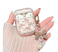 MINSCOSE Compatible with AirPods 1&2 Clear Case,Cute Pretty Ribbon Bow Aesthetic Design with Bow Pearl Keychain,Soft TPU Protective Shockproof Case for Women Girls for Airpod 1&2-Brown