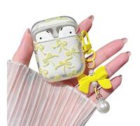 MINSCOSE Compatible with AirPods 1&2 Clear Case,Cute Pretty Ribbon Bow Aesthetic Design with Bow Pearl Keychain,Soft TPU Protective Shockproof Case for Women Girls for Airpod 1&2-Yellow