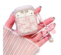 MINSCOSE Compatible with AirPods 1&2 Clear Case,Cute Ribbon Bow Pretty Aesthetic Design with Bow Pearl Keychain,Soft TPU Protective Shockproof Case for Women Girl for Airpod 1&2-Pink