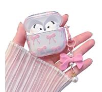 MINSCOSE Compatible with AirPods 4 Clear Case,Cute Bow Pattern Kawaii Ribbon Girly Design with Bow Pearl Keychain,Soft TPU Protective Shockproof Case for Women Girl for AirPods 4-Pink